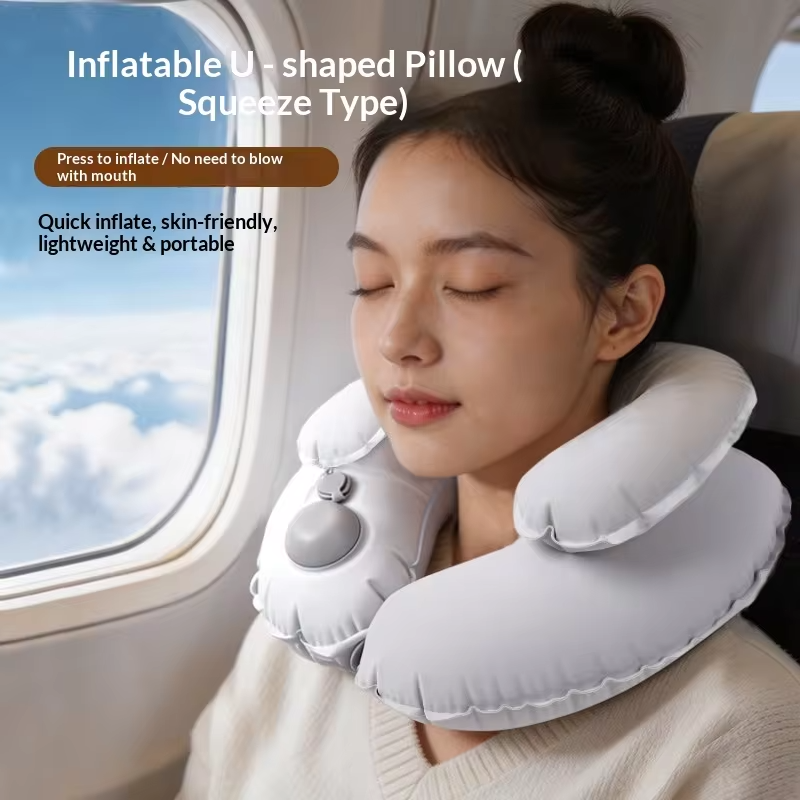Inflatable U-shaped Neck Pillow Inflate Double Layer Travel Pillow Portable Cervical Support Cushion for Airplane Car Office Nap