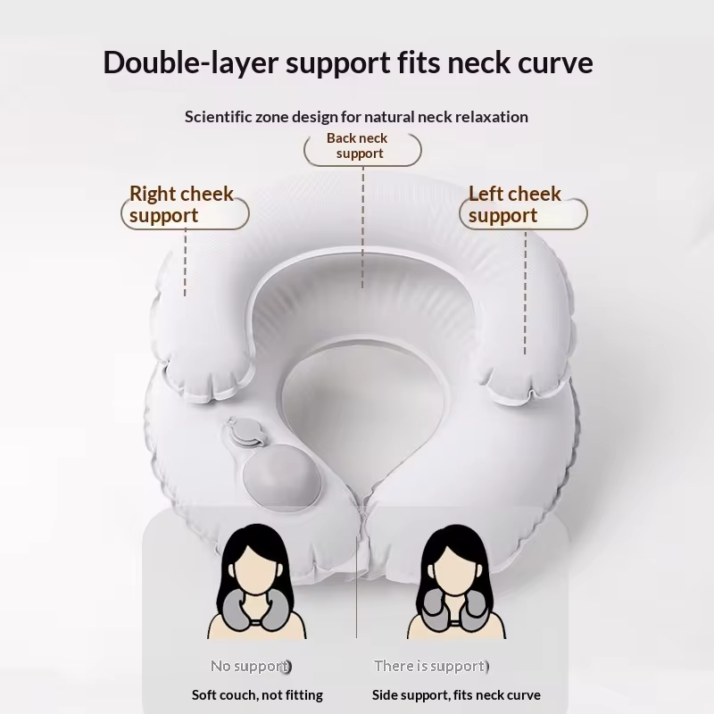 Inflatable U-shaped Neck Pillow Inflate Double Layer Travel Pillow Portable Cervical Support Cushion for Airplane Car Office Nap