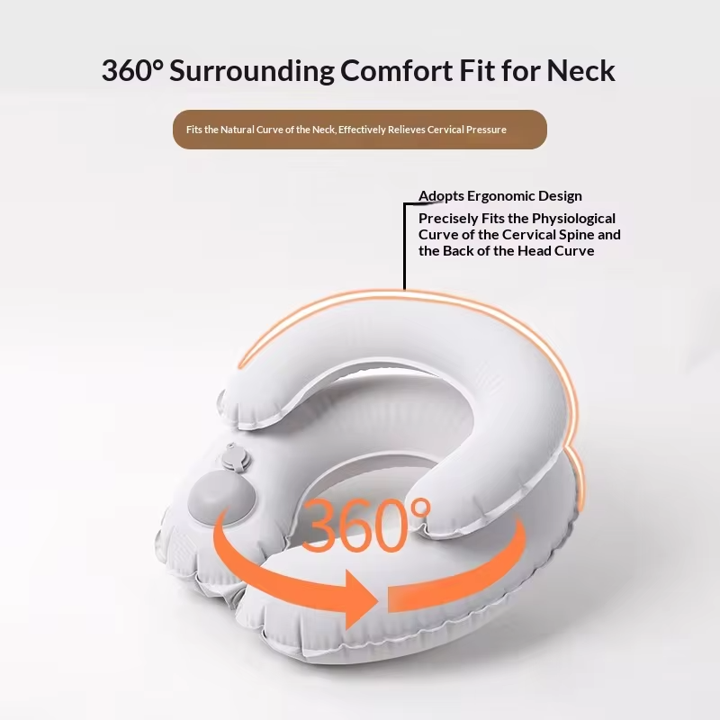 Inflatable U-shaped Neck Pillow Inflate Double Layer Travel Pillow Portable Cervical Support Cushion for Airplane Car Office Nap