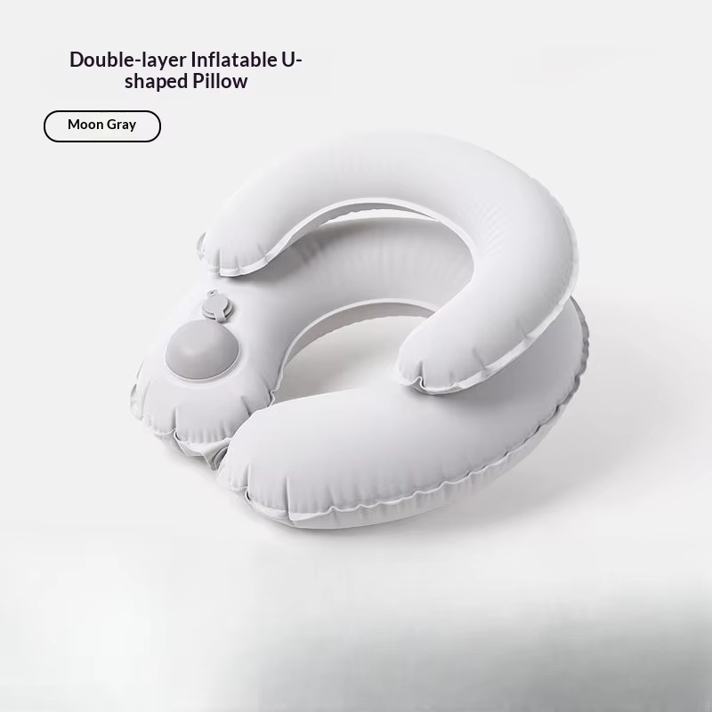 Inflatable U-shaped Neck Pillow Inflate Double Layer Travel Pillow Portable Cervical Support Cushion for Airplane Car Office Nap