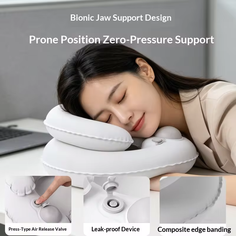 Inflatable U-shaped Neck Pillow Inflate Double Layer Travel Pillow Portable Cervical Support Cushion for Airplane Car Office Nap
