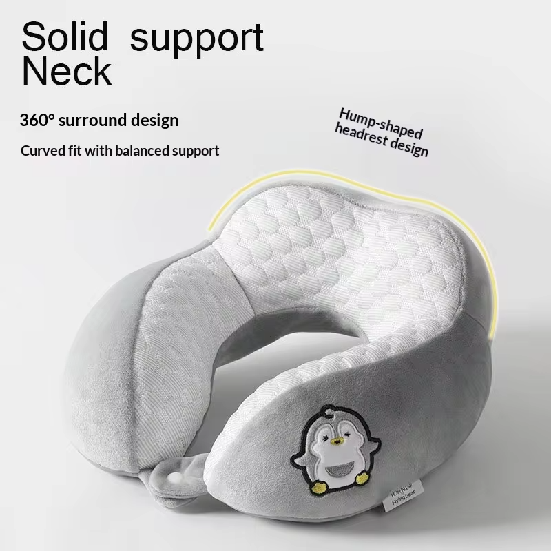 Cartoon Penguin Memory Foam Neck Pillow 360° Surround Support U-shaped Travel Pillow for Airplane Car Office Nap