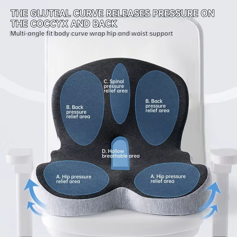 Memory foam One-piece Seat Cushion Backrest Office Chair Cushion Massage Lumbar Support Pain Relief Breathable Car Butt Pad