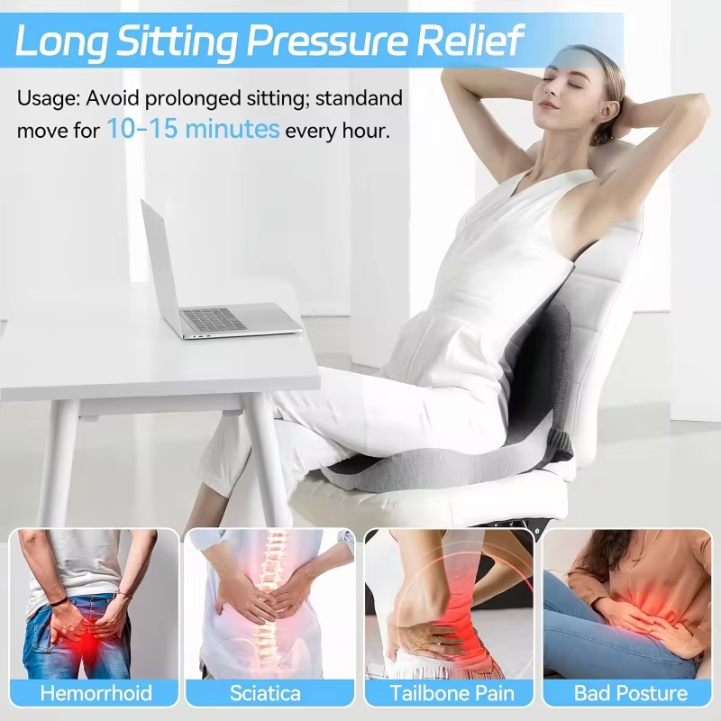 Memory foam One-piece Seat Cushion Backrest Office Chair Cushion Massage Lumbar Support Pain Relief Breathable Car Butt Pad